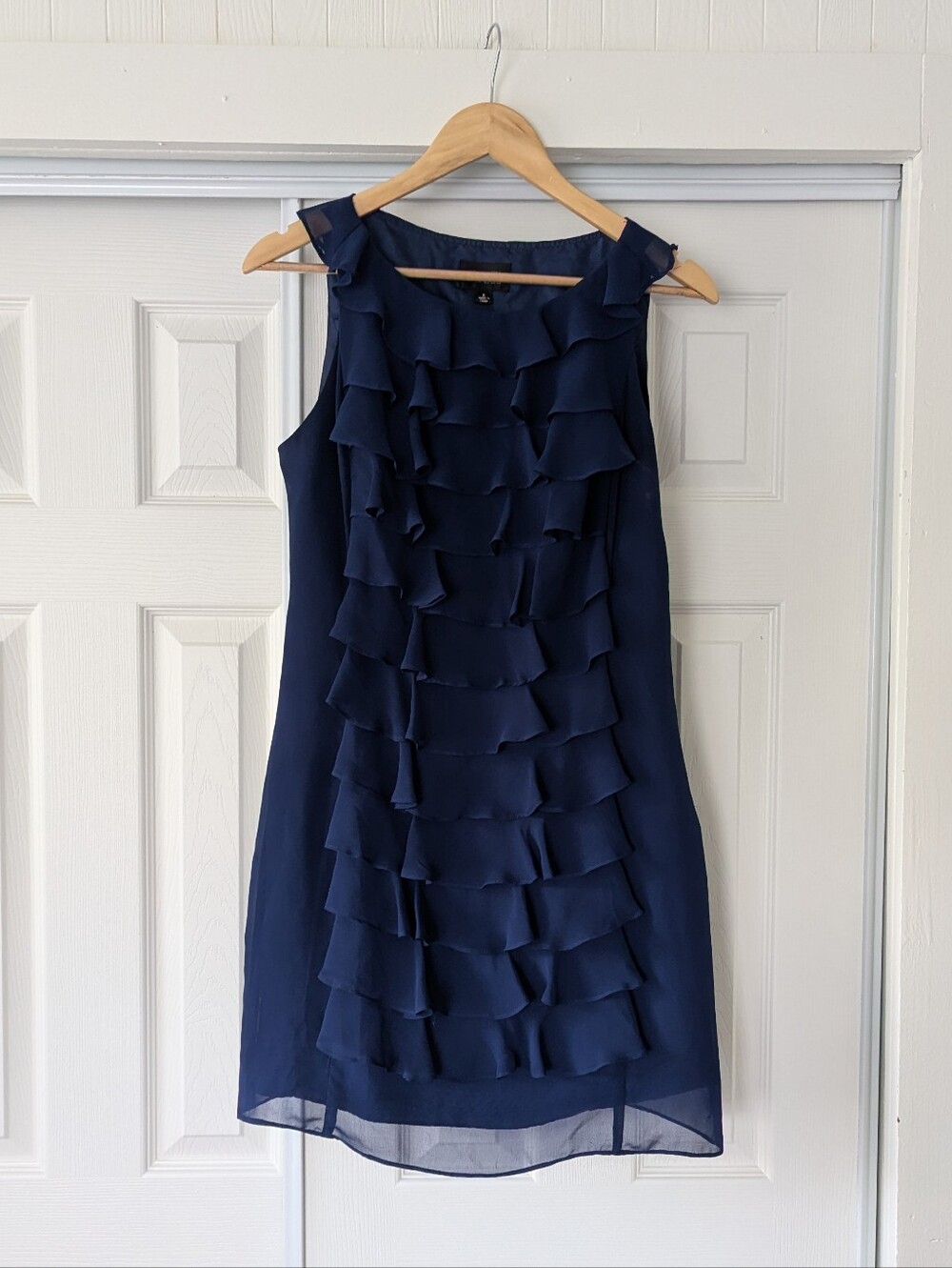 Adrianna Papell Navy Ruffle Cocktail Dress 8 Wedding Guest Formal